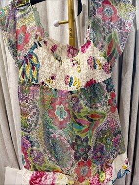 Dolled Up Cream Multicolor Floral Paisley Smocked Camisole